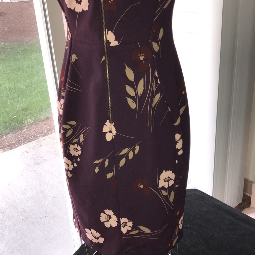 Women’s CALVIN KLEIN Plum Floral Print Casual Bodycon Midi Sheath Dress Sz 10 - Picture 6 of 12
